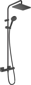Смеситель для душа (термостат) со стационарным верхним душем 230х170мм, ручной душ,шланг в компл, (цв.мат.черный),  Showerpipe 230 1jet ZZ Hansgrohe Vernis Shape 26286670