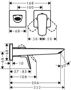 Смеситель для раковины, встраиваемый в стену, излив 205мм, внешняя часть (БЕЗ внутр. части –  арт. 13622180), (цв.хром),  ZZ Hansgrohe Logis 71256000