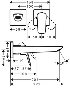 Смеситель для раковины, встраиваемый в стену, излив 205мм, внешняя часть и внутр. часть к компл., (цв.хром),  ZZ Hansgrohe Logis 71256000S  (Sanopt)    (71256000+13622180)