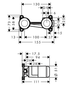 Скрытая часть (встраиваемая в стену) для однорыч. настенного смесителя д/раковины, настен. монтаж, HG Hansgrohe Универсал 13622180