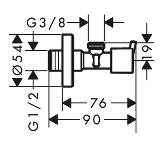 Кран-перекрыватель для подкл. смесителя д/раковины/биде, 1/2 х 3/8, цанга, розетка в компл., (цв.хром), HG ZZ Hansgrohe Универсал 13901000