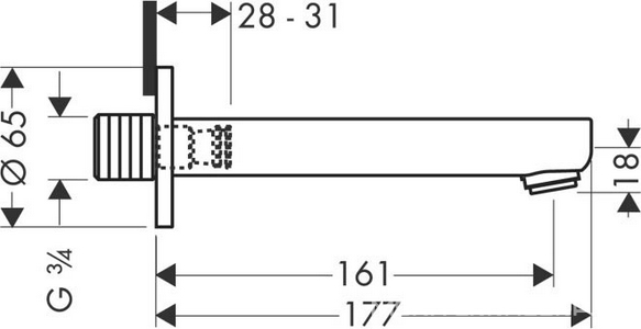 Излив для ванны, встраиваемый в стену, 3/4, 161мм, (цв.хром),  ZZ Hansgrohe Metris S 14420000