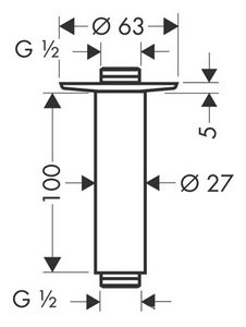 Кронштейн потолочный для верхнего душа, G 1/2, 100мм, (цв. хром),  ZZ Hansgrohe Raindance 27479000