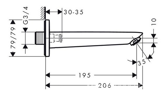 Излив для ванны, встраиваемый в стену, 3/4, 195мм, (цв.хром),  ZZ Hansgrohe Logis 71410000