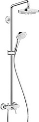 Смеситель для душа со стационарным, поворотным верхним душем d180мм, ручной душ, шланг в компл., (цв. хром),  ZZ Hansgrohe Croma Select 27258400
