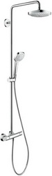 Смеситель для душа (термостат) со стационарным, поворотным верхним душем d180мм, ручной душ, шланг в компл., (цв. хром),  ZZ Hansgrohe Croma Select 27256400
