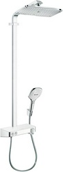 Смеситель д/д (термостат) со стационарн. верхним душем 360х190мм, ручной душ, шланг, кронштейн в компл.,(цв.белый/хром), ZZ Hansgrohe Showerpipe 27288400