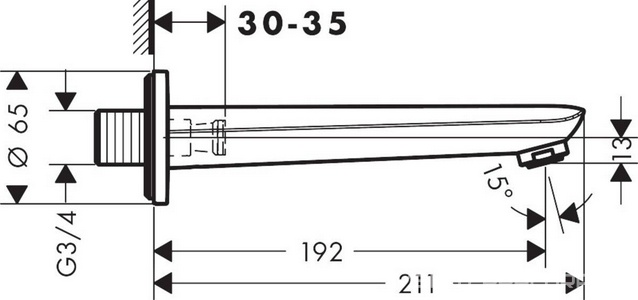 Излив для ванны, встраиваемый в стену, выступ 182мм, G 3/4, (цв.хром),  ZZ Hansgrohe Novus 71320000