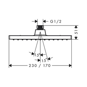 Верхний душ, лейка прямоуг. 230х170мм, 1 тип струи, (цв. матовый черный),  230 1jet ZZ Hansgrohe Vernis Shape 26281670