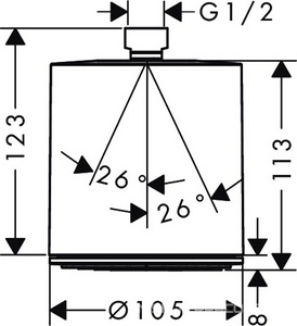Верхний душ, лейка круглая 105мм, 1 тип струи PowderRain, (цв. матвый черный),  105 1jet ZZ Hansgrohe Pulsify 24130670