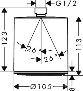 Верхний душ, лейка круглая 105мм, 1 тип струи PowderRain, (цв. хром),  105 1jet ZZ Hansgrohe Pulsify 24130000