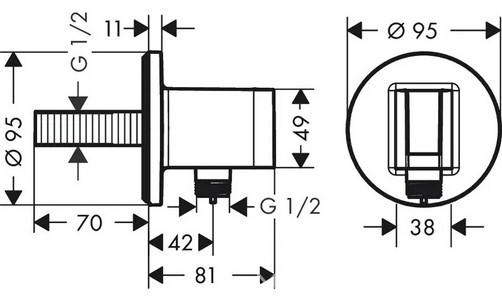 Держатель для лейки ручного душа, совмещенный со шланговым подсоединением 1/2, (цв.шлиф.бронза), FixFit S ZZ Hansgrohe Универсал 26888140