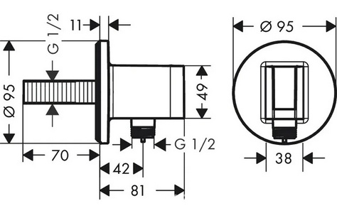 Держатель для лейки ручного душа, совмещенный со шланговым подсоединением 1/2, (цв.полир.золото), FixFit S ZZ Hansgrohe Универсал 26888990