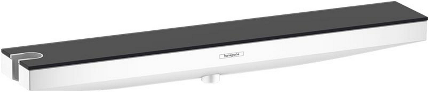 Настенный держатель с полкой, шланговое подсоединение с защитой от обратного тока 1/2" слева, (цв.матовый белый, полка цв.графитовый),  ZZ Hansgrohe Rainfinity 26843700