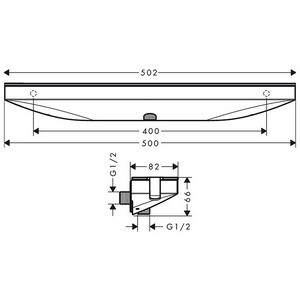 Настенный держатель с полкой, шланговое подсоединение с защитой от обратного тока 1/2" слева, (цв.хром полка зеркальное стекло),  ZZ Hansgrohe Rainfinity 26843000