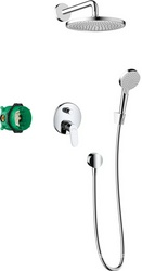 Душ система, встр.в стену: смеситель, встр.часть, верхний душ 23,8cм, стеновой кронштейн, лейка, шланг, шланговое подсоед.), (цв.хром),  ZZ Hansgrohe Crometta S 27958000