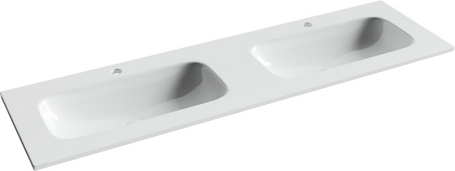 Раковина накладная/мебельная, с двумя чашами и отверстиями под смеситель 161x46x14 мм, цвет белый ZZ