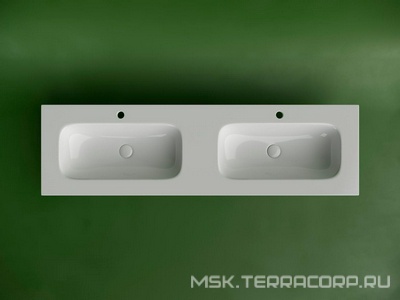 Раковина накладная/мебельная, с двумя чашами и отверстиями под смеситель 161x46x14 мм, цвет белый ZZ Ceramica Nova Grace CN7023