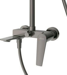 Смеситель для ванны, со стационарным верхнем душем 32,8х23см., душевая лейка, шланг в компл., (цв.оружейная сталь),  ZZ Cezares Liner LINER-CVD-GM