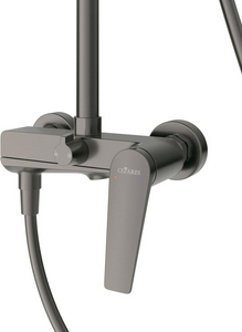 Смеситель для ванны, со стационарным верхнем душем 32,8х23см., душевая лейка, шланг в компл., (цв.оружейная сталь),  ZZ Cezares Liner LINER-CVD-GM