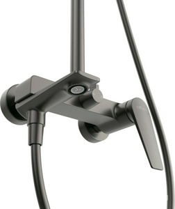 Смеситель для ванны, со стационарным верхнем душем 32,8х23см., душевая лейка, шланг в компл., (цв.оружейная сталь),  ZZ Cezares Liner LINER-CVD-GM