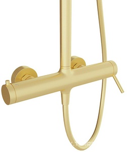 Смеситель для душа, со стационарным верхним душем пластик d255мм, ручн.душевая лейка, шланг в компл., (цв.шлифованное золото),  ZZ Aqueduto Chuva CHU0150