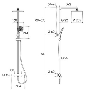 Смеситель для душа, со стационарным верхним душем пластик d255мм, ручн.душевая лейка, шланг в компл., (цв.шлифованное золото),  ZZ Aqueduto Chuva CHU0150