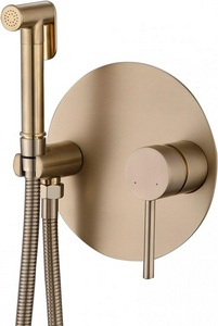 Смеситель совмещённый с гигиеническим душем, готовый комплект: лейка, шланг, скрытая часть, (цв.золото матовое),  ZZ Abber Emotion AF8826G