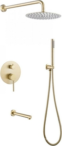 Душ.система встр.в стену: смеситель, стац.верхний душ 25см., шланг, лейка, кронштейн совмещ.с вых воды в компл., излив (цв.матовое золото),  ZZ Abber Emotion AF8817G