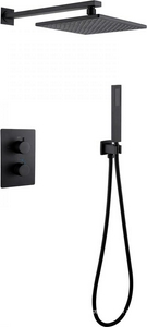 Душ.система встр.в стену: термостат, стац.верхний душ 25х25см., шланг, лейка, кронштейн совмещ.с вых воды в компл., (цв.черный мат.),  ZZ Abber Weiss Insel AF8051B