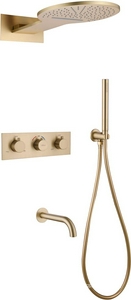 Душ.система встр.в стену: термостат, стац.верхний душ 30см, излив, шланг, лейка, кронштейн совмещ.с вых воды в компл.,(цв.золото мат.),  ZZ Abber Weiss Insel AF8150G