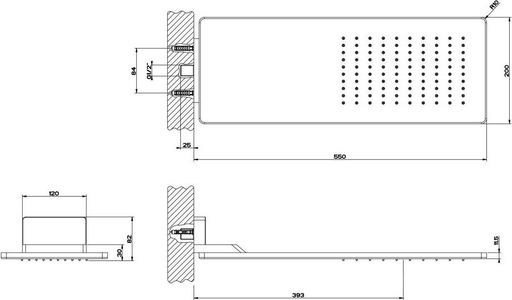Душ верхний, стационарный, настенный, 550х200мм, (цв.Copper Br. PVD), Gessi ZZ Gessi Универсал 33095 708