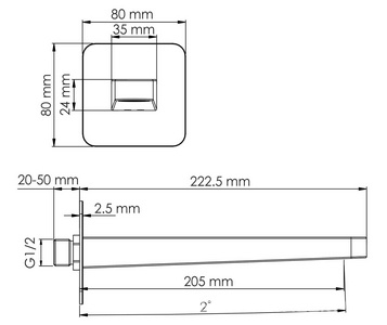 Настенный излив для ванны встраиваемый , 222 мм, цв. золото ZZ Wasserkraft Tauber A308