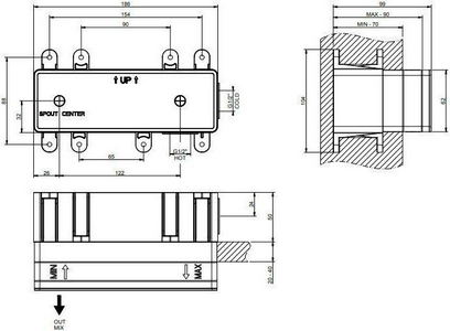 Встраиваемая часть настенного однорычажного смесителя с изливом (цв.хром), Gessi ZZ Gessi Универсал 44697 031