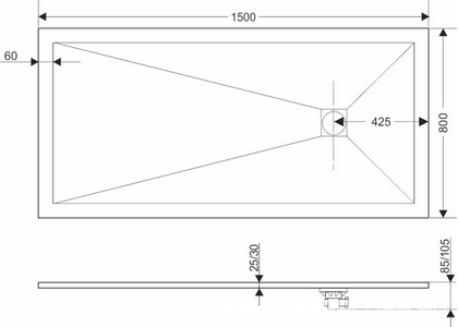 Поддон для душа прямоуг. 800х1500х25см, без сифона, (искусств.камень цв.графит/серый), RGW Stone Tray ZZ RGW Универсал 16152815-02