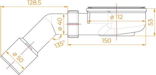 Сифон для душевых поддонов, с решеткой нерж.сталь., выпуск гориз. 50мм, RGW ZZ RGW Универсал E351C-01