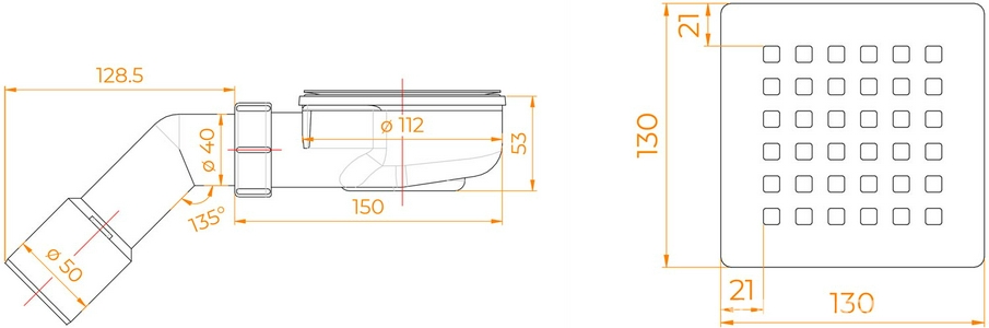 Сифон для душевых поддонов RGW S-2-01  90 мм, выпуск гориз.d50/40мм, с решеткой нерж.сталь., RGW Stone Tray ZZ RGW Универсал 5024112010-00