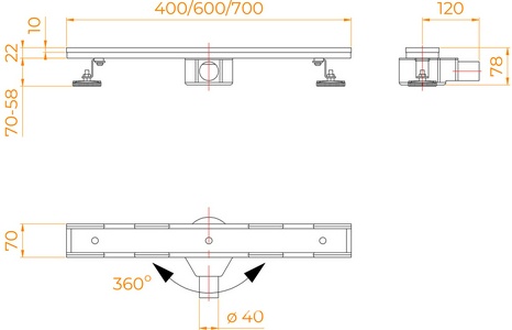 Трап для душа 1200 мм под плитку, выпуск гориз.50мм, цв.черный, RGW ZZ RGW Walk In 21210812-014