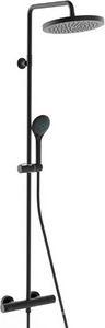 Смеситель-термостат для душа, со стационарным верхним душем пластик d250мм, ручн.душевая лейка 3 режима, шланг в компл., (цв.черный матовый),  ZZ Bossini Elios L10172.073