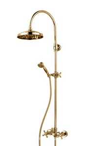Смеситель для душа, со стационарным, поворотным, круглым верхним душем 230мм, шланг, душ лейка в компл, (цв.бронза),  ZZ Bossini Retro L01526 022