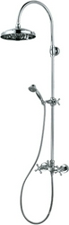Смеситель для душа, со стационарным, поворотным, круглым верхним душем 230мм, шланг, душ лейка в компл, (цв.хром), Retro ZZ