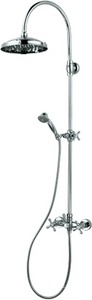 Смеситель для душа, со стационарным, поворотным, круглым верхним душем 230мм, шланг, душ лейка в компл, (цв.хром),  ZZ Bossini Retro L01526.030