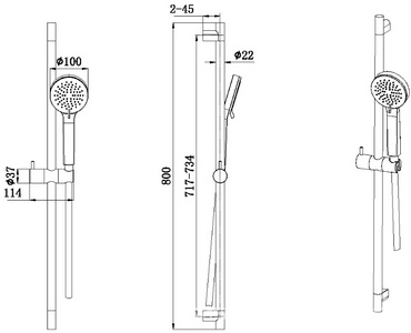 Душевой гарнитур: штанга 800мм, лейка, шланг 1500мм, (цв.черный матовый),  ZZ Allen Brau Eclipse 5.E1008-31