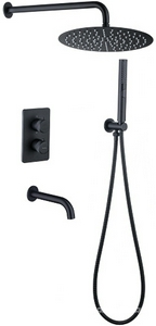 Смес-термостат д/ванны/душа,встр.в стену со стац.верхн.душ d30см,излив,кронштейн,лейка,держат,шланг, встр.часть в компл,(цв.черный матовый),ZZ Allen Brau Priority 5.31014-31