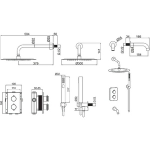 Смес-термостат д/ванны/душа,встр.в стену со стац.верхн.душ d30см,излив,кронштейн,лейка,держат,шланг, встр.часть в компл,(цв.черный матовый),ZZ Allen Brau Priority 5.31014-31