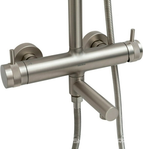 Смеситель для ванны/душа, со стационарным верхним душем d300мм., поворотный излив, душевая лейка, шланг в компл., (цв.браш.никель),  3.0 Allen Brau Priority 5.31A10-BN