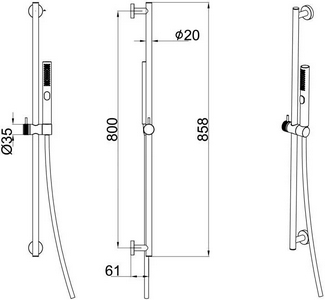 Душевой гарнитур: штанга 858мм, лейка, шланг 1500мм, (цв.черный матовый),  ZZ Allen Brau Priority 5.31010-31