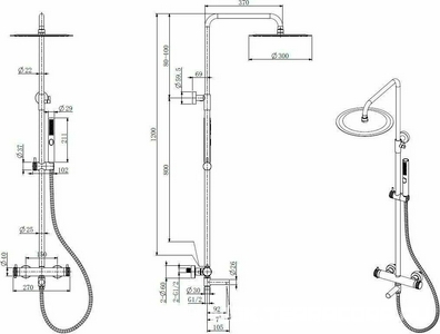 Смеситель для ванны/душа, со стационарным верхним душем d300мм., поворотный излив, душевая лейка, шланг в компл., (цв.никель браш.),  ZZ Allen Brau Priority 5.31T10-BN