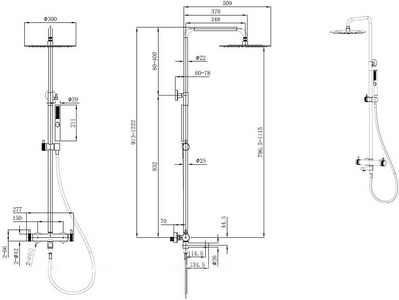 Смеситель для ванны/душа, со стационарным верхним душем d300мм., поворотный излив, душевая лейка, шланг в компл., (цв.золото браш.),  3.0 ZZ Allen Brau Priority 5.31A10-GB