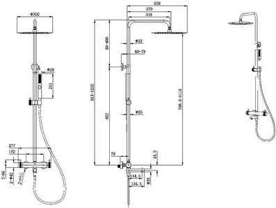 Смеситель для ванны/душа, со стационарным верхним душем d300мм., поворотный излив, душевая лейка, шланг в компл., (цв.золото браш.),  ZZ Allen Brau Priority 5.31T10-GB
